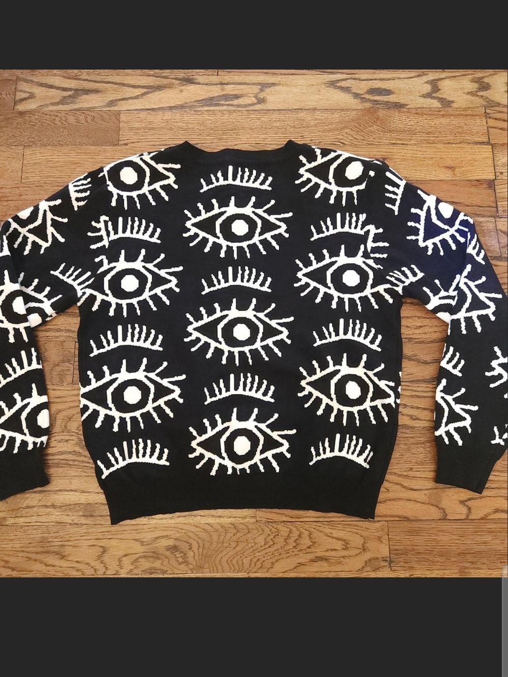 Lizette Collection Evil Eye Knit Sweater Black White Size L